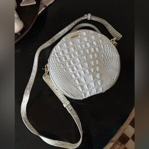 Brahmin White Crocodile Embossed Round Crossbody Bag